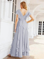 Ruffled Bridesmaid Dresses with Sleeves Long Formal Party Dress 28041 by numbersea