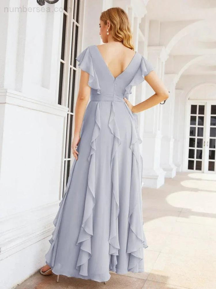 Ruffled Bridesmaid Dresses with Sleeves Long Formal Party Dress 28041 by numbersea
