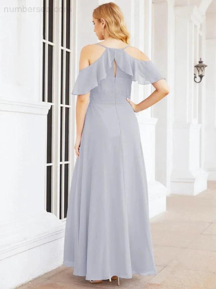 Numbersea Cold Shoulder Long Bridesmaid Dresses Side Slit Formal Prom Gowns Party Wedding 28070 by numbersea