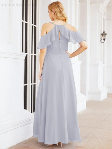 Numbersea Cold Shoulder Long Bridesmaid Dresses Side Slit Formal Prom Gowns Party Wedding 28070