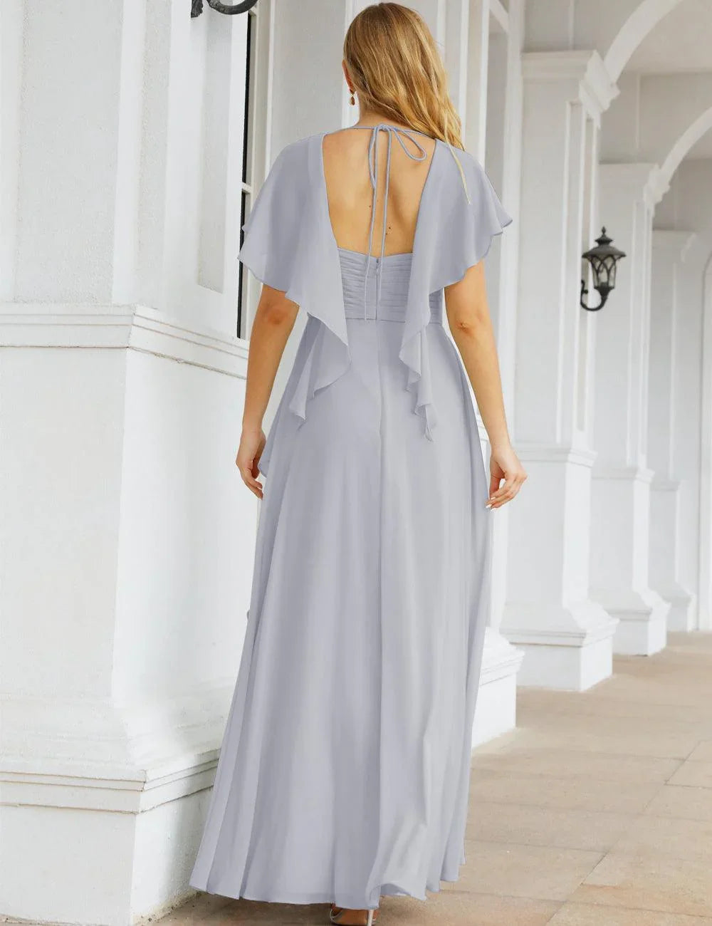 Numbersea Chiffon Bridesmaid Dresses Long Formal Evening Prom Mother of The Bride Dress with Flutter Sleeve     SEA28040