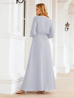 Sunnderly Women's Chiffon Bridesmaid Dress A line Long Sleeves Formal Evening Prom Gown for Wedding Guest SY28032 by numbersea