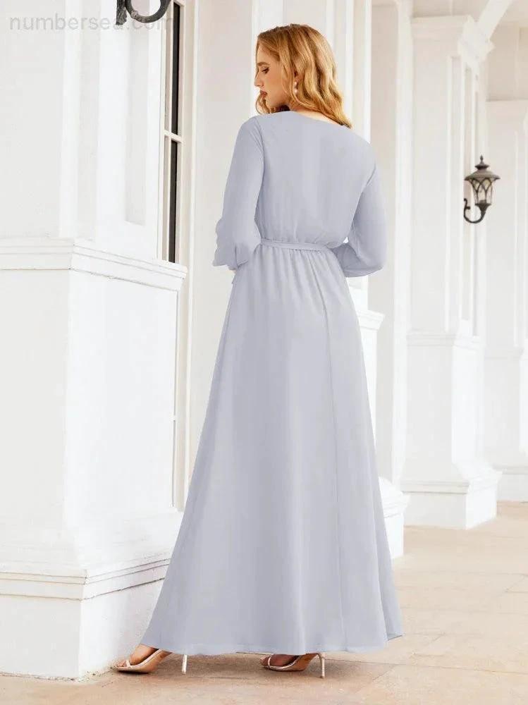 Sunnderly Women's Chiffon Bridesmaid Dress A line Long Sleeves Formal Evening Prom Gown for Wedding Guest SY28032 by numbersea