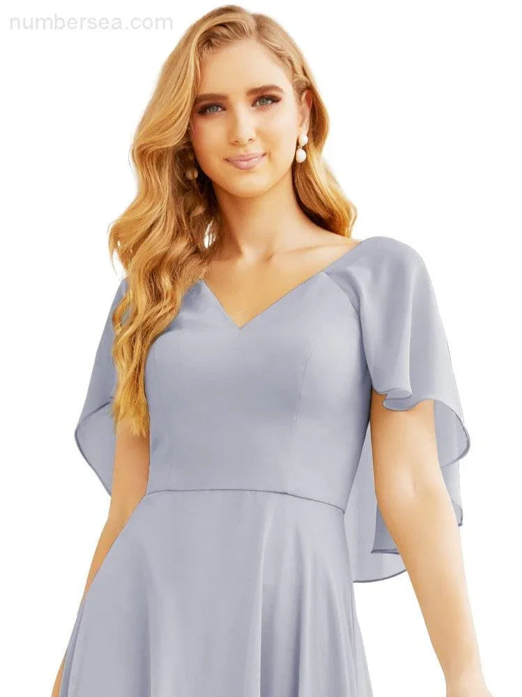 Numbersea Bridesmaid Dresses for Wedding Formal Evening Party Prom Gown with Cape 28050