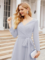 Bridesmaid Dress V-Back Waist Belt Mother of the Bride Wedding Guest SY28031 by numbersea