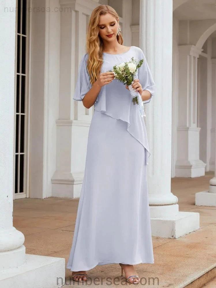 Sunnderly Formal Party Gown Dress Long Mother of The Bride Dresses with Ruffle Cape SY28026 by numbersea