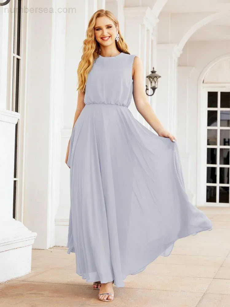 Numbersea Sleeveless Long Bridesmaid Dress A line Formal Evening Prom Gown 28025