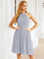 Numbersea Halter Chiffon Bridesmaid Dresses Short Sleeveless Formal Party Dress Open Back 28023 by numbersea