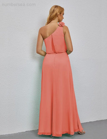 Ruffled One Shoulder Sleeveless Long Bridesmaid Dresses A-line Formal Evening Gown Side Split 28080