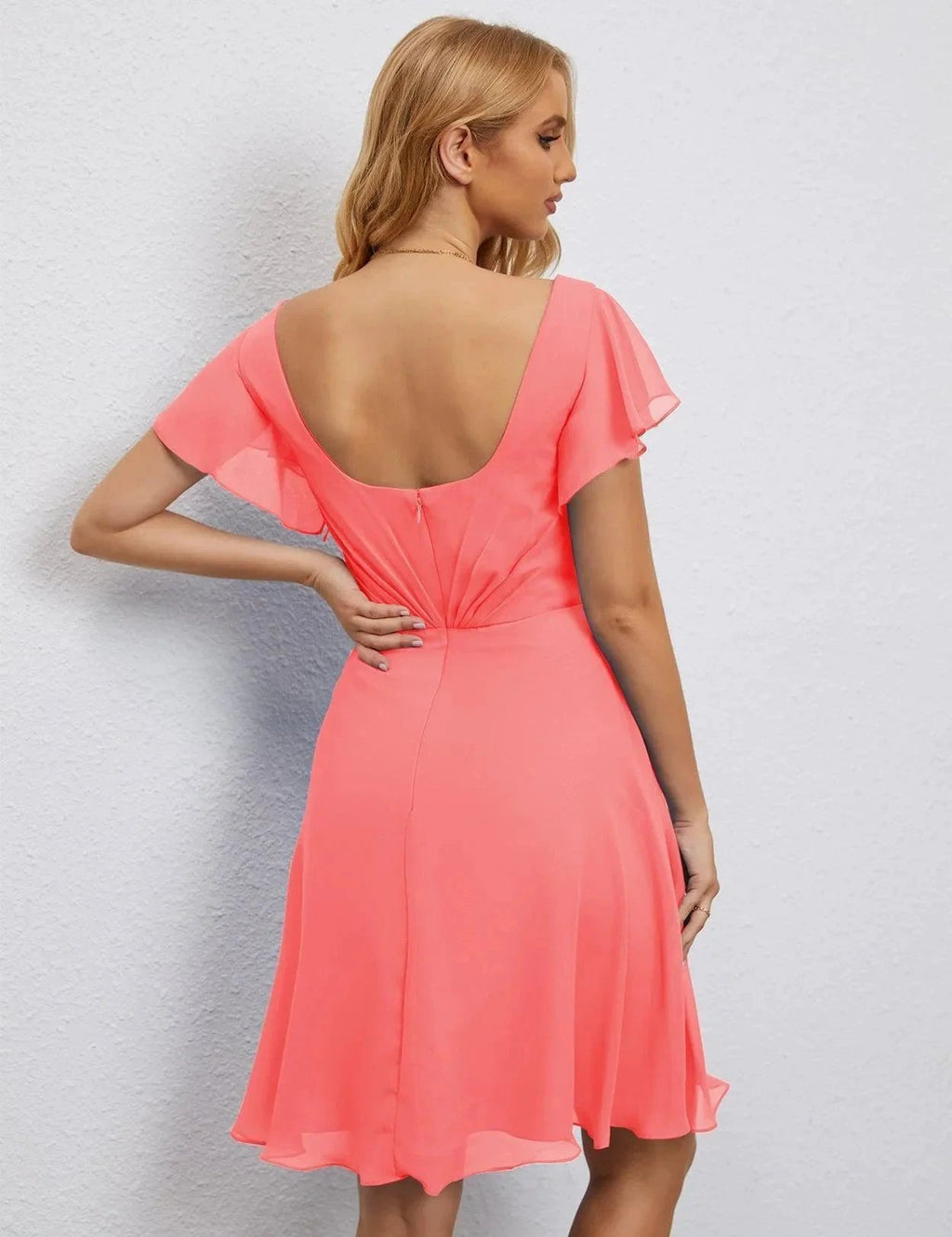 Numbersea U Back Homecoming Dress Formal Prom Dress Knee Length Short Sleeves Cocktail Party Dress 28077 by numbersea