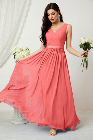 Women's Chiffon Long Bridesmaid Dresses A line Sleeveless Formal Prom Gown for Evening Party Homecoming Dresses 2808