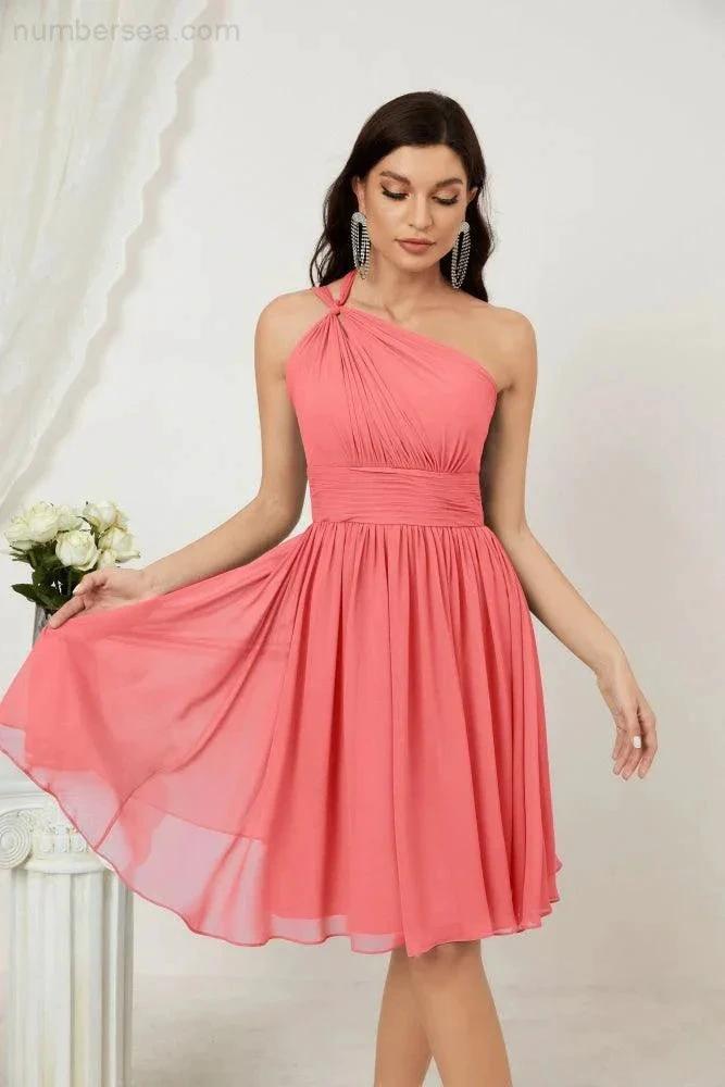 Numbersea Women Chiffon Short One Shoulder Bridesmaid Dress Formal Dresses for Party Homecoming 2804 by numbersea