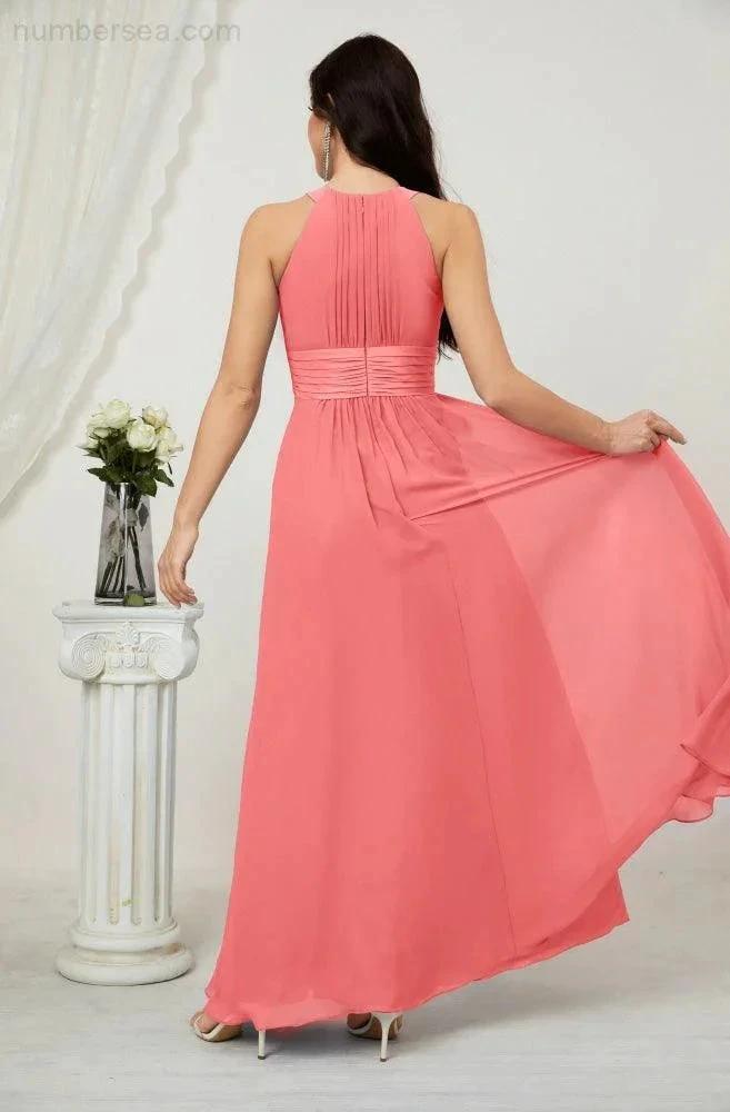 Numbersea Formal Party Gown Dress Chiffon Halter Long Sleeveless Bridesmaid Dresses 2802 by numbersea