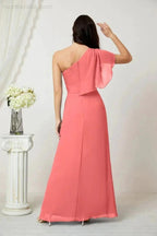 Numbersea Chiffon Ruffled One Shoulder Long Bridesmaid Dresses A-line Formal Evening Gown Side Split 2809 by numbersea