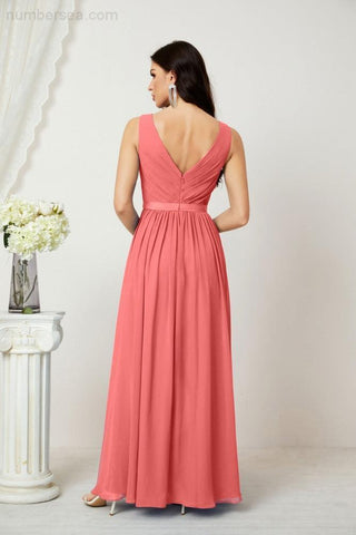 Women's Chiffon Long Bridesmaid Dresses A line Sleeveless Formal Prom Gown for Evening Party Homecoming Dresses 2808