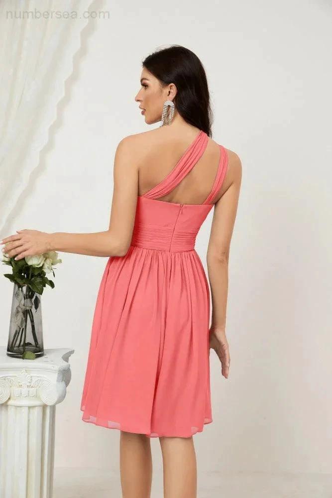Numbersea Women Chiffon Short One Shoulder Bridesmaid Dress Formal Dresses for Party Homecoming 2804 by numbersea
