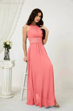 Numbersea Formal Party Gown Dress Chiffon Halter Long Sleeveless Bridesmaid Dresses 2802 by numbersea