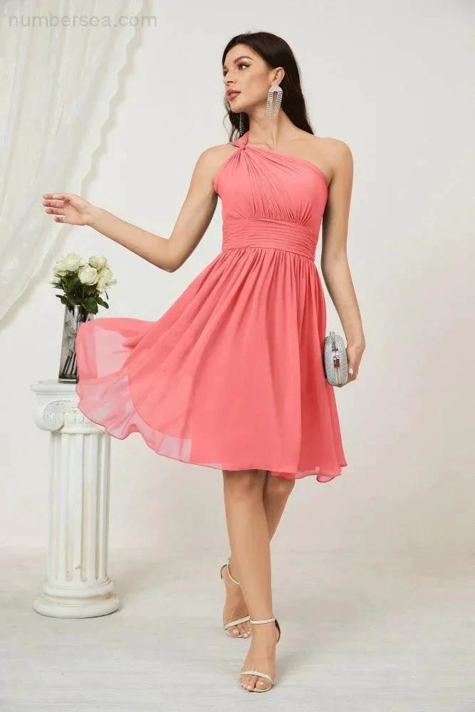 Numbersea Women Chiffon Short One Shoulder Bridesmaid Dress Formal Dresses for Party Homecoming 2804 by numbersea