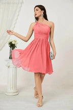 Numbersea Women Chiffon Short One Shoulder Bridesmaid Dress Formal Dresses for Party Homecoming 2804 by numbersea