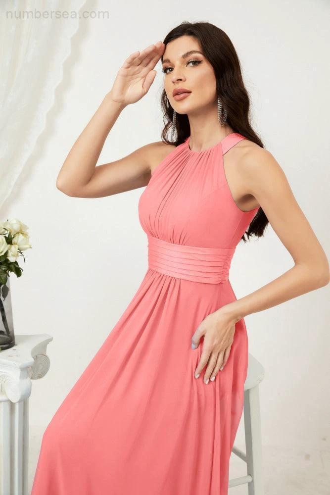 Numbersea Formal Party Gown Dress Chiffon Halter Long Sleeveless Bridesmaid Dresses 2802 by numbersea