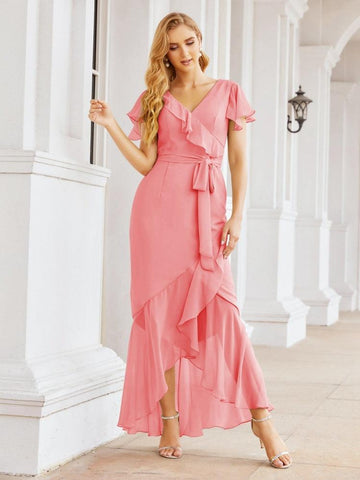 Numbersea Ruffled Bridesmaid Dresses Mermaid Formal Violin Evening Party Prom Gowns 28042