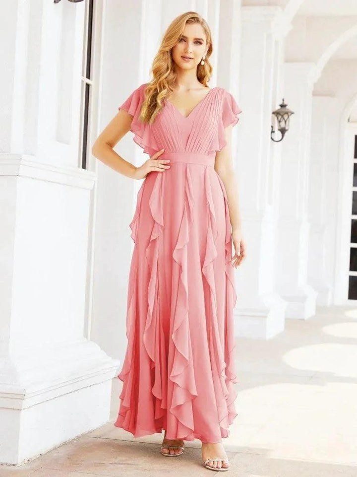 Ruffled Bridesmaid Dresses with Sleeves Long Formal Party Dress 28041 by numbersea