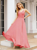 Numbersea Halter Chiffon Bridesmaid Dresses Wedding Appare Sleeveless Formal Prom Dress with Ruffled Back 28035 by numbersea