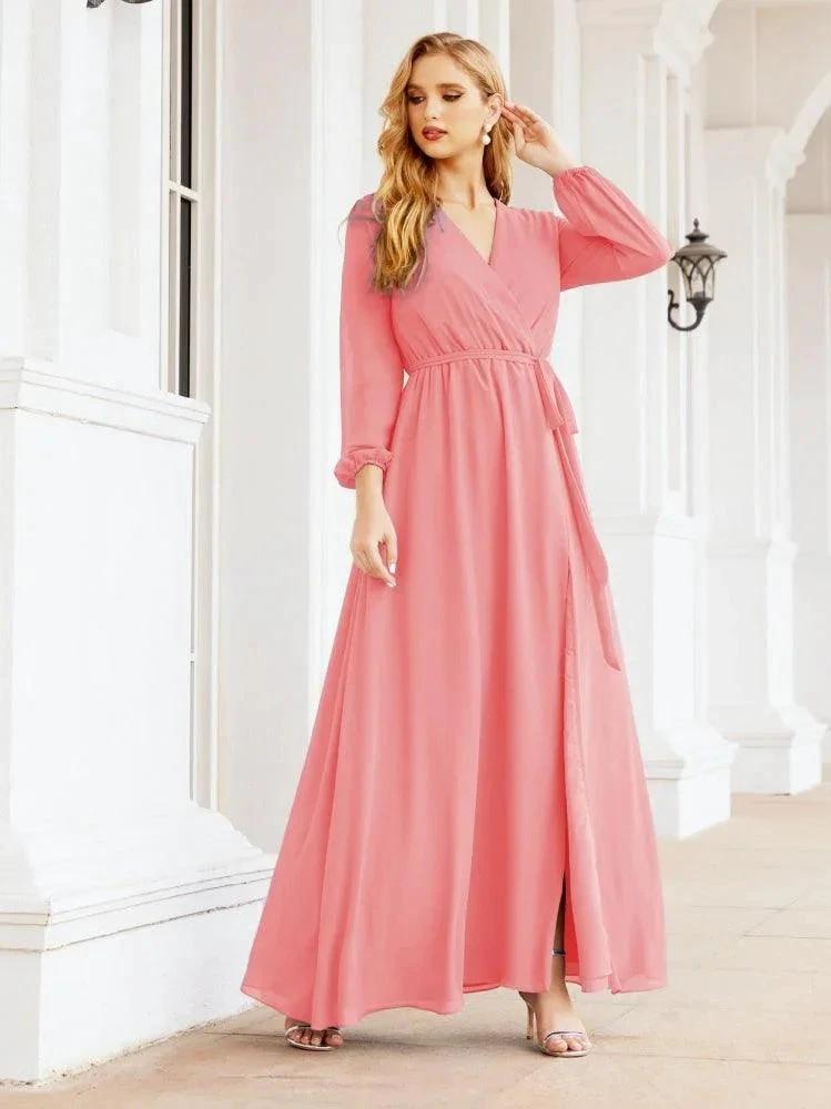 Sunnderly Women's Chiffon Bridesmaid Dress A line Long Sleeves Formal Evening Prom Gown for Wedding Guest SY28032 by numbersea