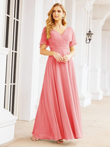 Numbersea Formal Prom Gowns for Mother of The Bride Short Sleeves Bridesmaid Dress 28049