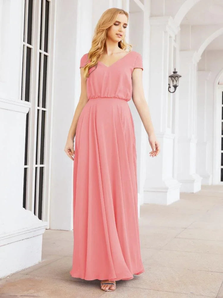 Robes de demoiselle d'honneur Numbersea à col en V, manches courtes longues, robes de bal et de soirée formelles 28071