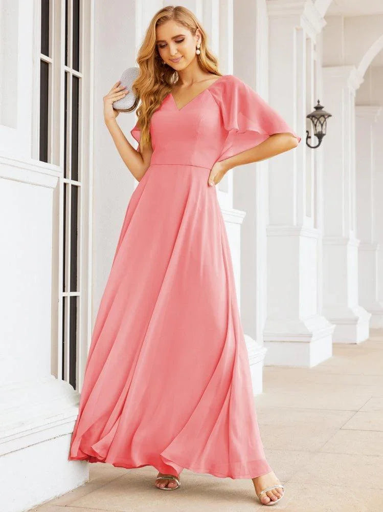 Numbersea Bridesmaid Dresses for Wedding Formal Evening Party Prom Gown with Cape 28050