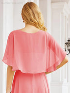 Numbersea Bridesmaid Dresses for Wedding Formal Evening Party Prom Gown with Cape 28050