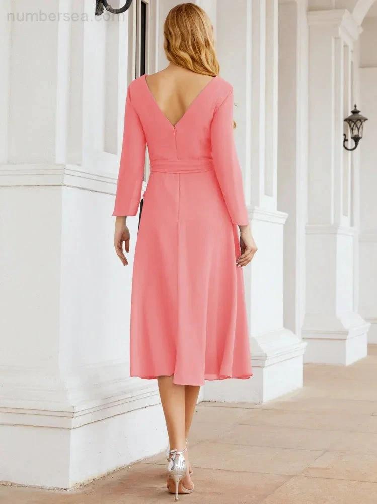 Bridesmaid Dress V-Back Waist Belt Mother of the Bride Wedding Guest SY28031 by numbersea