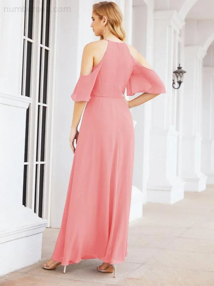 Abiti da damigella d'onore Numbersea con spalle scoperte, linea a trapezio, lunghi abiti da sera formali 28074