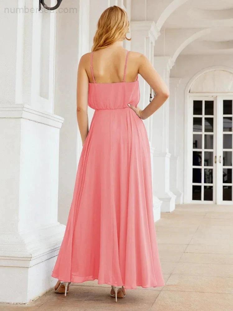 Numbersea Halter Long Bridesmaid Dresses Formal A line Juniors Dress 28029 by numbersea