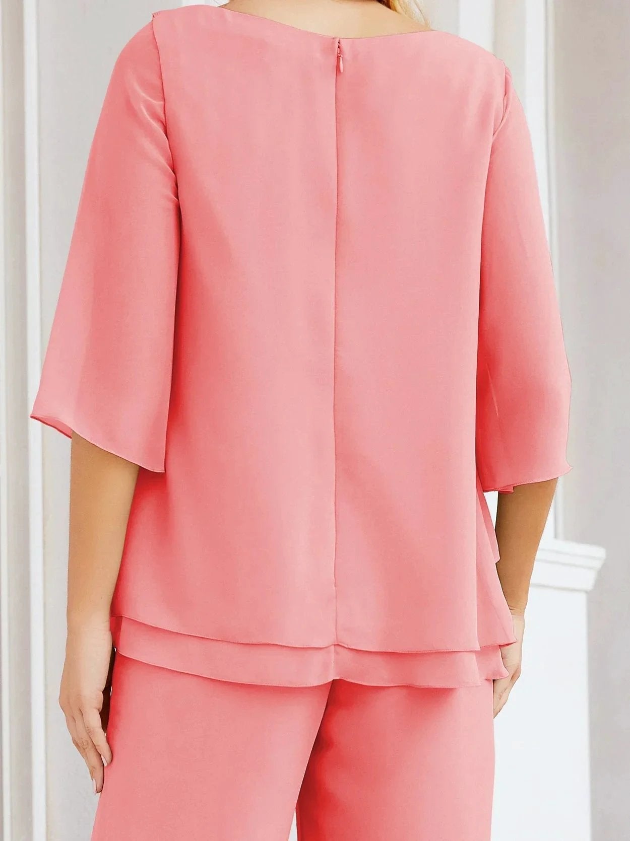 Sunnderly Elegant 2 Piece Mother of The Bride Dress Plus Size Pant Suits Ruffle Layers Sliver Housecoat SY28064 by numbersea