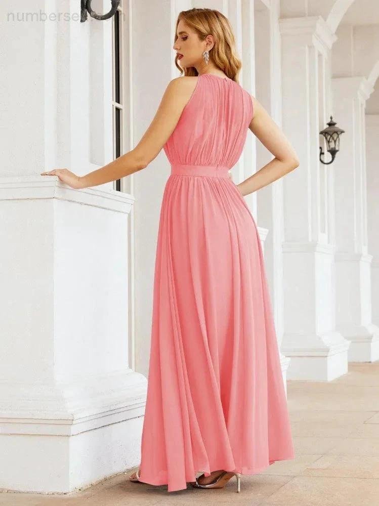 Numbersea Halter Bridesmaid Dress Empire Waist Formal Evening Prom Gown for Mother of The Bride 28030 by numbersea