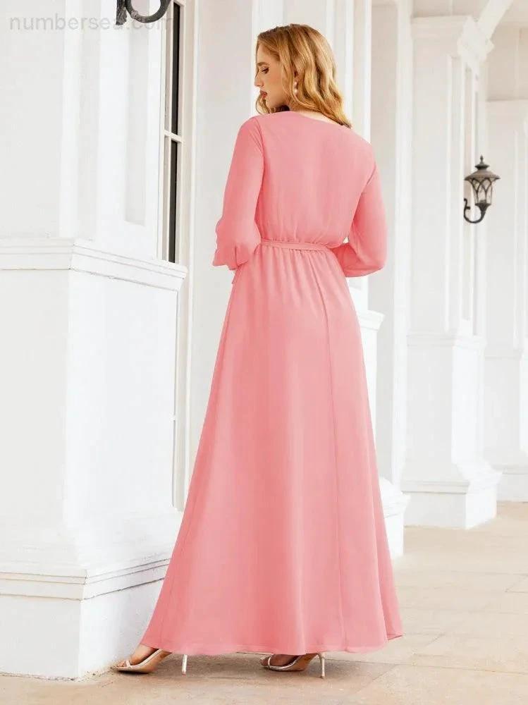 Sunnderly Women's Chiffon Bridesmaid Dress A line Long Sleeves Formal Evening Prom Gown for Wedding Guest SY28032 by numbersea