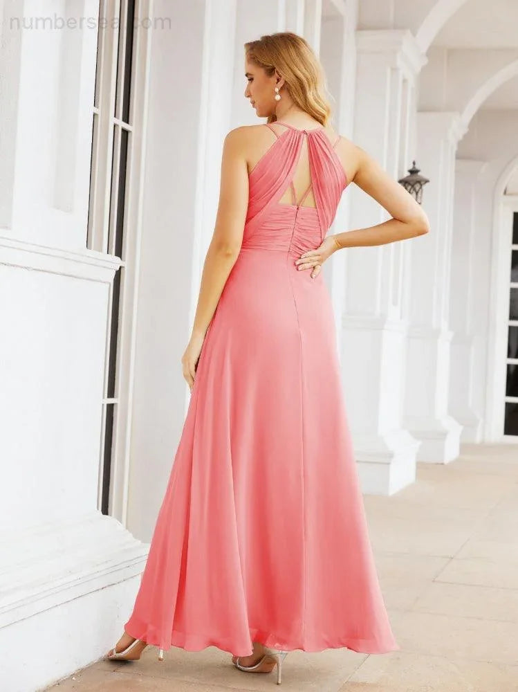 Vestidos de Damas de Honra Numbersea com Alças Duplas de Espaguete para Mulher Vestido Longo Formal para Festa com Fenda Lateral 28051