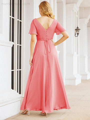 Numbersea Formal Prom Gowns for Mother of The Bride Short Sleeves Bridesmaid Dress 28049