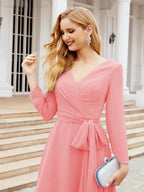 Bridesmaid Dress V-Back Waist Belt Mother of the Bride Wedding Guest SY28031 by numbersea