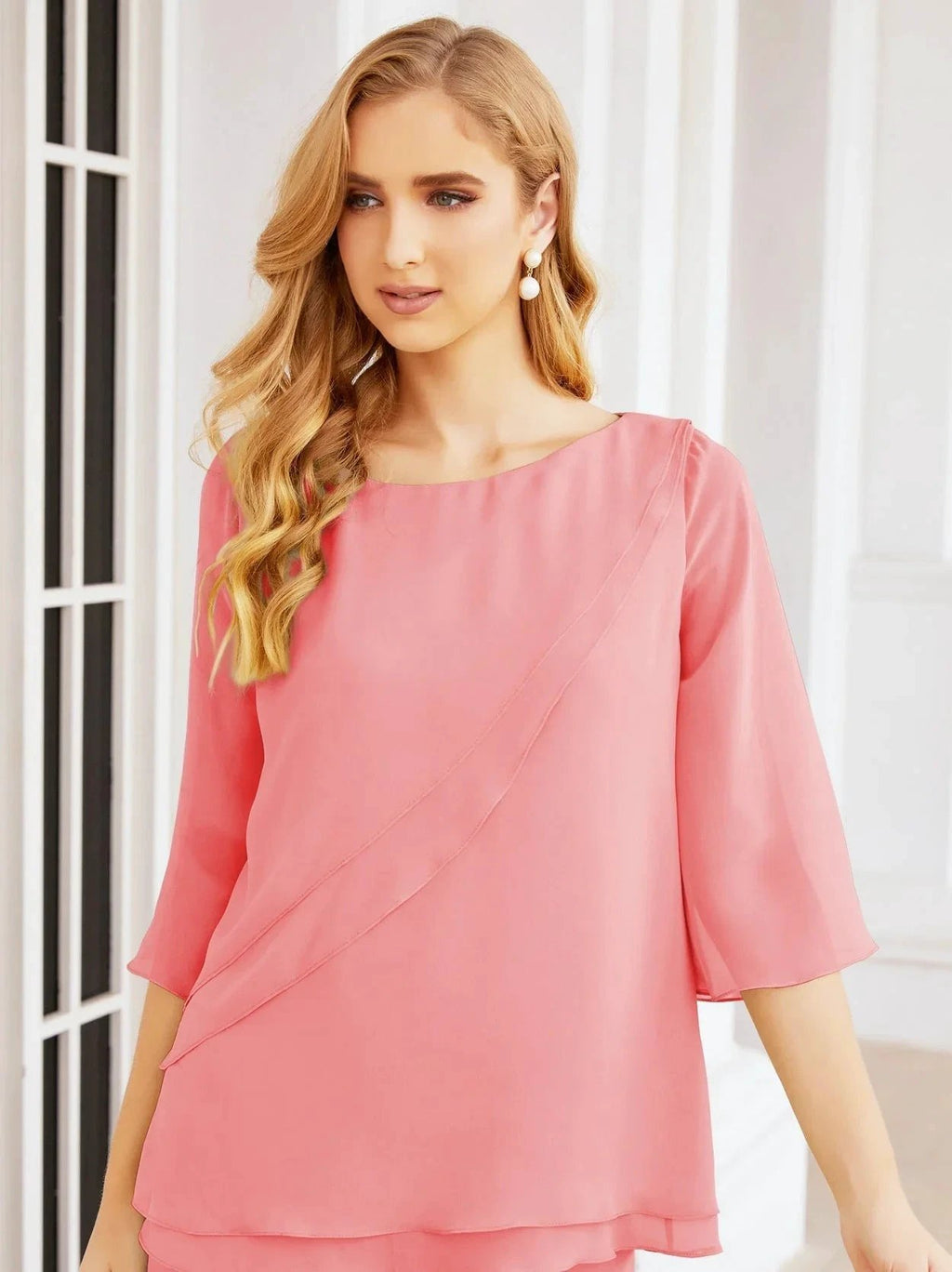 Sunnderly Elegant 2 Piece Mother of The Bride Dress Plus Size Pant Suits Ruffle Layers Sliver Housecoat SY28064 by numbersea