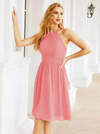 Numbersea Halter Chiffon Bridesmaid Dresses Short Sleeveless Formal Party Dress Open Back 28023 by numbersea