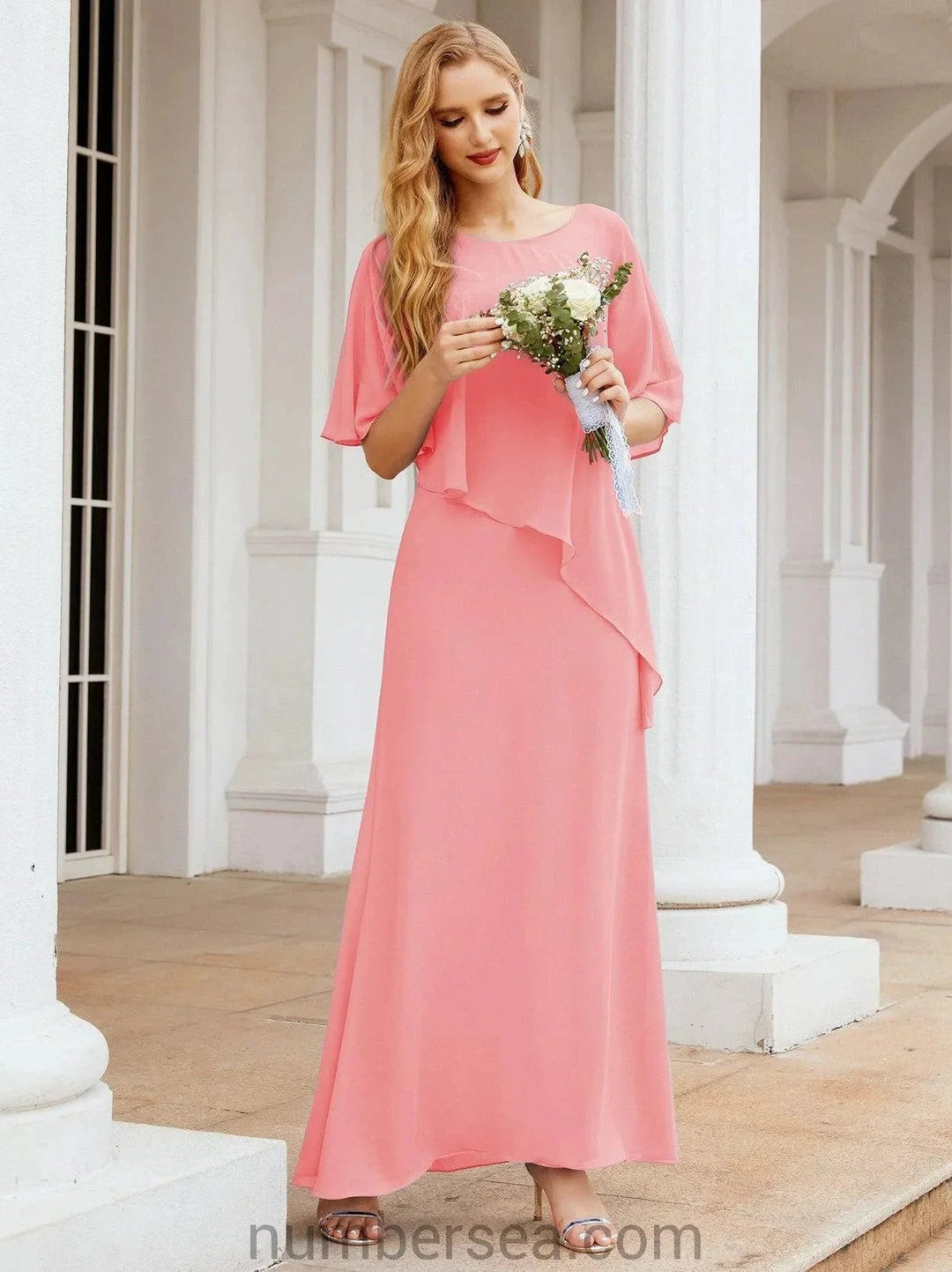 Sunnderly Formal Party Gown Dress Long Mother of The Bride Dresses with Ruffle Cape SY28026 by numbersea