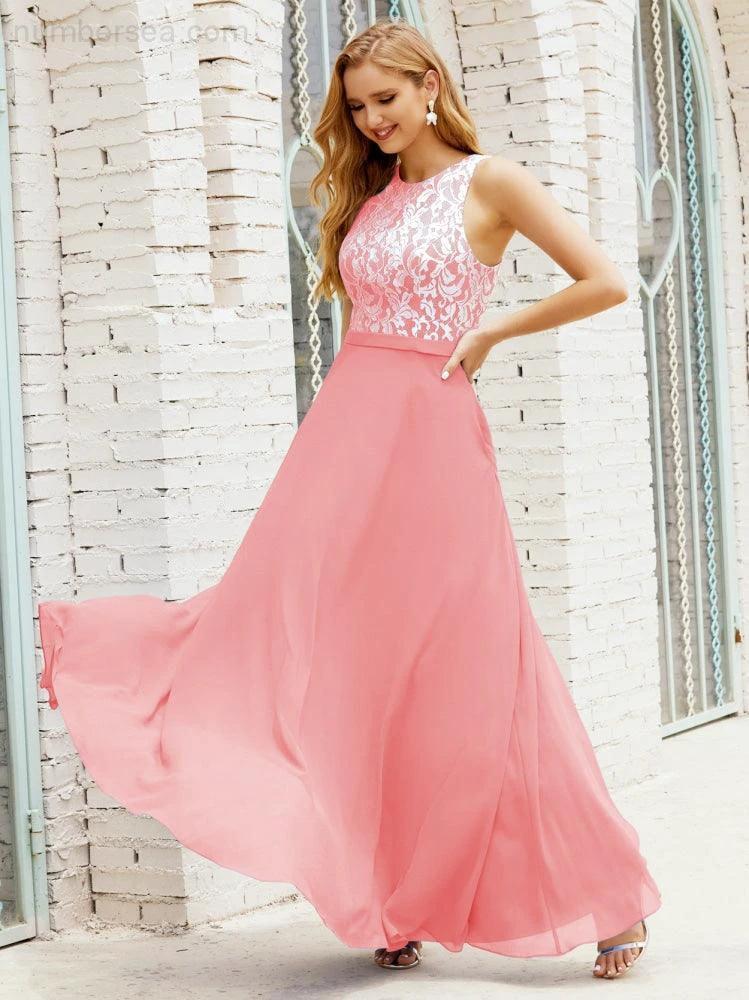 Lace Bridesmaid Dress Floor Length Evening Gowns with Pockets 28017 by numbersea