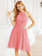 Numbersea Halter Chiffon Bridesmaid Dresses Short Sleeveless Formal Party Dress Open Back 28023 by numbersea