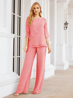 Sunnderly Elegant 2 Piece Mother of The Bride Dress Plus Size Pant Suits Ruffle Layers Sliver Housecoat SY28064 by numbersea