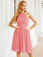 Numbersea Halter Chiffon Bridesmaid Dresses Short Sleeveless Formal Party Dress Open Back 28023 by numbersea