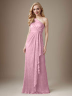 Ruby Sheath One Shoulder Metallic Mesh Dress Mother of the Bride Dress