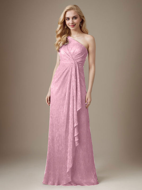 Ruby Sheath One Shoulder Metallic Mesh Dress Mother of the Bride Dress